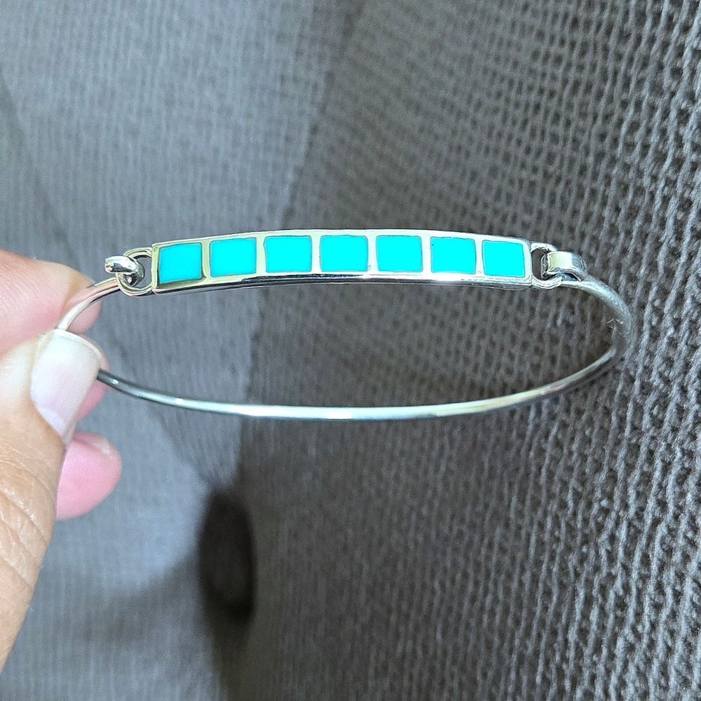Taxco Sterling Silver🤍 Sleeping Beauty Turquoise🩵 Squares Flush Inlay Bracelet - Picture 16 of 16